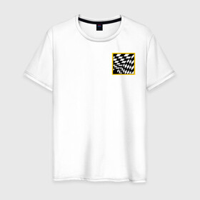 Мужская футболка хлопок с принтом иллюзия  в Санкт-Петербурге, 100% хлопок | прямой крой, круглый вырез горловины, длина до линии бедер, слегка спущенное плечо. | желтый | иллюзия | клетки | мода | необычно | прикольно | пространство | стильно. | черно белый