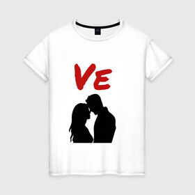 Женская футболка хлопок с принтом LOVE (2 часть) в Санкт-Петербурге, 100% хлопок | прямой крой, круглый вырез горловины, длина до линии бедер, слегка спущенное плечо | 14 февраля | 8 марта | девушка | день всех влюбленных | день святого валентина | для двоих | любимая | любовь | парень | парная | подарок