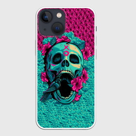 Чехол для iPhone 13 mini с принтом Неоновый череп в Санкт-Петербурге,  |  | 3d | flowers | music | neon | prints | rock | skull | картинки | майки | мем | мода | музыка | неон | прикол | принты | рок | стиль | тренд | футболки | цветы | череп | яркие | яркость