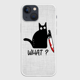 Чехол для iPhone 13 mini с принтом What cat в Санкт-Петербурге,  |  | cat | kitten | knife | what | вопрос | киса | кот | котёнок | кошак | кошка | кровь | нож | удивление | что