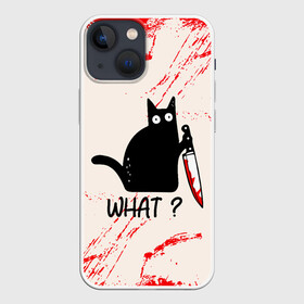 Чехол для iPhone 13 mini с принтом What cat в Санкт-Петербурге,  |  | cat | kitten | knife | what | вопрос | киса | кот | котёнок | кошак | кошка | кровь | нож | удивление | что