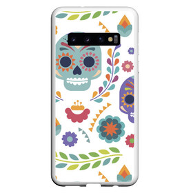 Чехол для Samsung Galaxy S10 с принтом Мексиканские мотивы в Санкт-Петербурге, Силикон | Область печати: задняя сторона чехла, без боковых панелей | день мёртвых. череп | мексика | мексиканский | мексиканское | цветок | цветы | черепа