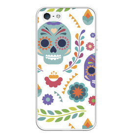Чехол для iPhone 5/5S матовый с принтом Мексиканские мотивы в Санкт-Петербурге, Силикон | Область печати: задняя сторона чехла, без боковых панелей | день мёртвых. череп | мексика | мексиканский | мексиканское | цветок | цветы | черепа