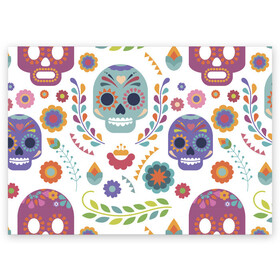 Поздравительная открытка с принтом Мексиканские мотивы в Санкт-Петербурге, 100% бумага | плотность бумаги 280 г/м2, матовая, на обратной стороне линовка и место для марки
 | день мёртвых. череп | мексика | мексиканский | мексиканское | цветок | цветы | черепа