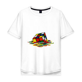 Мужская футболка хлопок Oversize с принтом Кубик Рубика в Санкт-Петербурге, 100% хлопок | свободный крой, круглый ворот, “спинка” длиннее передней части | Тематика изображения на принте: kubik rubika | головоломка | игра | куб | кубик рубика