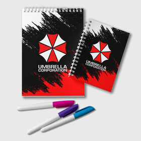 Блокнот с принтом UMBRELLA CORP в Санкт-Петербурге, 100% бумага | 48 листов, плотность листов — 60 г/м2, плотность картонной обложки — 250 г/м2. Листы скреплены удобной пружинной спиралью. Цвет линий — светло-серый
 | Тематика изображения на принте: ada wong | biohazard | leon | nemesis | project resistance | raccoon city | re2 | resident evil 2 | rpd | stars | umbrella | ада вонг | амбрелла | немесис | ужасы