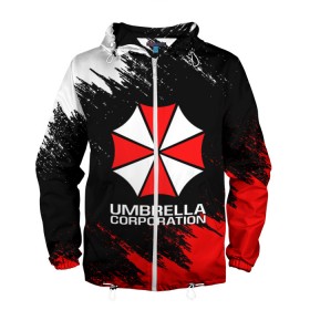 Мужская ветровка 3D с принтом UMBRELLA CORP в Санкт-Петербурге, 100% полиэстер | подол и капюшон оформлены резинкой с фиксаторами, два кармана без застежек по бокам, один потайной карман на груди | Тематика изображения на принте: ada wong | biohazard | leon | nemesis | project resistance | raccoon city | re2 | resident evil 2 | rpd | stars | umbrella | ада вонг | амбрелла | немесис | ужасы