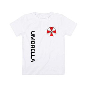 Детская футболка хлопок с принтом UMBRELLA CORP(+спина) в Санкт-Петербурге, 100% хлопок | круглый вырез горловины, полуприлегающий силуэт, длина до линии бедер | ada wong | biohazard | leon | nemesis | project resistance | raccoon city | re2 | resident evil 2 | rpd | stars | umbrella | ада вонг | амбрелла | немесис | ужасы