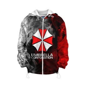 Детская куртка 3D с принтом UMBRELLA CORP в Санкт-Петербурге, 100% полиэстер | застежка — молния, подол и капюшон оформлены резинкой с фиксаторами, по бокам — два кармана без застежек, один потайной карман на груди, плотность верхнего слоя — 90 г/м2; плотность флисового подклада — 260 г/м2 | ada wong | biohazard | leon | nemesis | project resistance | raccoon city | re2 | resident evil 2 | rpd | stars | umbrella | ада вонг | амбрелла | немесис | ужасы