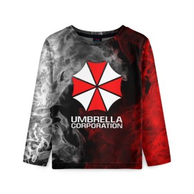 Детский лонгслив 3D с принтом UMBRELLA CORP в Санкт-Петербурге, 100% полиэстер | длинные рукава, круглый вырез горловины, полуприлегающий силуэт
 | ada wong | biohazard | leon | nemesis | project resistance | raccoon city | re2 | resident evil 2 | rpd | stars | umbrella | ада вонг | амбрелла | немесис | ужасы