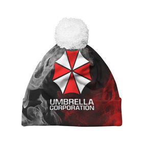 Шапка 3D c помпоном с принтом UMBRELLA CORP в Санкт-Петербурге, 100% полиэстер | универсальный размер, печать по всей поверхности изделия | ada wong | biohazard | leon | nemesis | project resistance | raccoon city | re2 | resident evil 2 | rpd | stars | umbrella | ада вонг | амбрелла | немесис | ужасы