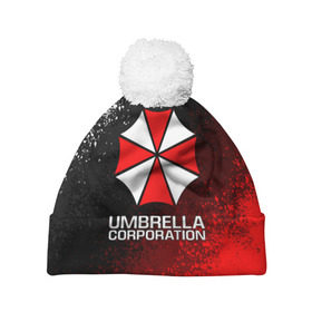 Шапка 3D c помпоном с принтом UMBRELLA CORP в Санкт-Петербурге, 100% полиэстер | универсальный размер, печать по всей поверхности изделия | ada wong | biohazard | leon | nemesis | project resistance | raccoon city | re2 | resident evil 2 | rpd | stars | umbrella | ада вонг | амбрелла | немесис | ужасы