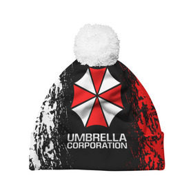 Шапка 3D c помпоном с принтом UMBRELLA CORP в Санкт-Петербурге, 100% полиэстер | универсальный размер, печать по всей поверхности изделия | ada wong | biohazard | leon | nemesis | project resistance | raccoon city | re2 | resident evil 2 | rpd | stars | umbrella | ада вонг | амбрелла | немесис | ужасы