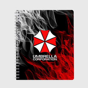 Тетрадь с принтом UMBRELLA CORP в Санкт-Петербурге, 100% бумага | 48 листов, плотность листов — 60 г/м2, плотность картонной обложки — 250 г/м2. Листы скреплены сбоку удобной пружинной спиралью. Уголки страниц и обложки скругленные. Цвет линий — светло-серый
 | ada wong | biohazard | leon | nemesis | project resistance | raccoon city | re2 | resident evil 2 | rpd | stars | umbrella | ада вонг | амбрелла | немесис | ужасы