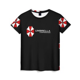 Женская футболка 3D с принтом Umbrella Corporation в Санкт-Петербурге, 100% полиэфир ( синтетическое хлопкоподобное полотно) | прямой крой, круглый вырез горловины, длина до линии бедер | апокалипсис | зла | зомби | обитель | твирус