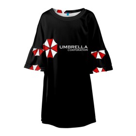 Детское платье 3D с принтом Umbrella Corporation в Санкт-Петербурге, 100% полиэстер | прямой силуэт, чуть расширенный к низу. Круглая горловина, на рукавах — воланы | апокалипсис | зла | зомби | обитель | твирус