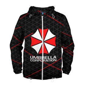 Мужская ветровка 3D с принтом UMBRELLA CORP в Санкт-Петербурге, 100% полиэстер | подол и капюшон оформлены резинкой с фиксаторами, два кармана без застежек по бокам, один потайной карман на груди | Тематика изображения на принте: ada wong | biohazard | leon | nemesis | project resistance | raccoon city | re2 | resident evil 2 | rpd | stars | umbrella | ада вонг | амбрелла | немесис | ужасы