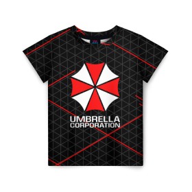 Детская футболка 3D с принтом UMBRELLA CORP в Санкт-Петербурге, 100% гипоаллергенный полиэфир | прямой крой, круглый вырез горловины, длина до линии бедер, чуть спущенное плечо, ткань немного тянется | ada wong | biohazard | leon | nemesis | project resistance | raccoon city | re2 | resident evil 2 | rpd | stars | umbrella | ада вонг | амбрелла | немесис | ужасы