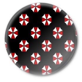 Значок с принтом Umbrella Corporation в Санкт-Петербурге,  металл | круглая форма, металлическая застежка в виде булавки | апокалипсис | зла | зомби | обитель | твирус