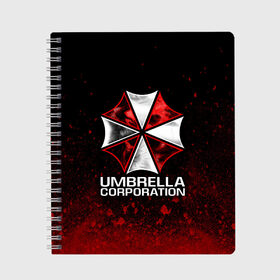 Тетрадь с принтом UMBRELLA CORP в Санкт-Петербурге, 100% бумага | 48 листов, плотность листов — 60 г/м2, плотность картонной обложки — 250 г/м2. Листы скреплены сбоку удобной пружинной спиралью. Уголки страниц и обложки скругленные. Цвет линий — светло-серый
 | ada wong | biohazard | leon | nemesis | project resistance | raccoon city | re2 | resident evil 2 | rpd | stars | umbrella | ада вонг | амбрелла | немесис | ужасы