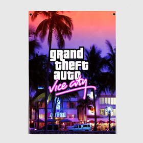 Постер с принтом Grand Theft Auto Vice City в Санкт-Петербурге, 100% бумага
 | бумага, плотность 150 мг. Матовая, но за счет высокого коэффициента гладкости имеет небольшой блеск и дает на свету блики, но в отличии от глянцевой бумаги не покрыта лаком | grand theft auto 2 | grand theft auto 3 | grand theft auto v | grand theft auto: san andreas | grand theft auto: vice city | gta 1 | gta 2 | gta 3 | gta 4 | gta 5 | gta online | gta v | город | игры