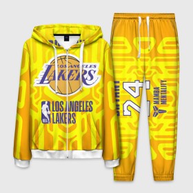 Мужской костюм 3D с принтом Los Angeles Lakers Bryant 24 в Санкт-Петербурге, 100% полиэстер | Манжеты и пояс оформлены тканевой резинкой, двухслойный капюшон со шнурком для регулировки, карманы спереди | 