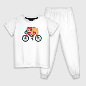 Детская пижама хлопок с принтом Ленивец в Санкт-Петербурге, 100% хлопок |  брюки и футболка прямого кроя, без карманов, на брюках мягкая резинка на поясе и по низу штанин
 | bike | lazy | sloth | велосипед | ленивец | ленивцы | лень