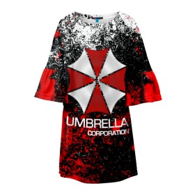 Детское платье 3D с принтом UMBRELLA CORP в Санкт-Петербурге, 100% полиэстер | прямой силуэт, чуть расширенный к низу. Круглая горловина, на рукавах — воланы | Тематика изображения на принте: biohazard | biohazard 7 | crocodile | fang | game | hand | monster | new umbrella | resident evil | resident evil 7 | umbrella | umbrella corp | umbrella corporation | zombie | обитель