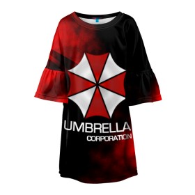 Детское платье 3D с принтом UMBRELLA CORP в Санкт-Петербурге, 100% полиэстер | прямой силуэт, чуть расширенный к низу. Круглая горловина, на рукавах — воланы | biohazard | biohazard 7 | crocodile | fang | game | hand | monster | new umbrella | resident evil | resident evil 7 | umbrella | umbrella corp | umbrella corporation | zombie | обитель
