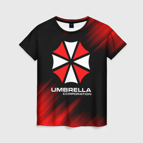 Женская футболка 3D с принтом Umbrella Corporation в Санкт-Петербурге, 100% полиэфир ( синтетическое хлопкоподобное полотно) | прямой крой, круглый вырез горловины, длина до линии бедер | corp | corporation | resident evil | umbrella | umbrella corporation | зомби апокалипсис | зонт | игра