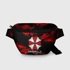 Поясная сумка 3D с принтом UMBRELLA CORP в Санкт-Петербурге, 100% полиэстер | плотная ткань, ремень с регулируемой длиной, внутри несколько карманов для мелочей, основное отделение и карман с обратной стороны сумки застегиваются на молнию | biohazard | biohazard 7 | crocodile | fang | game | hand | monster | new umbrella | resident evil | resident evil 7 | umbrella | umbrella corp | umbrella corporation | zombie | обитель