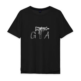Мужская футболка хлопок Oversize с принтом GTA в Санкт-Петербурге, 100% хлопок | свободный крой, круглый ворот, “спинка” длиннее передней части | grand theft auto | gta | uzi | гта | игра | пистолет | узи