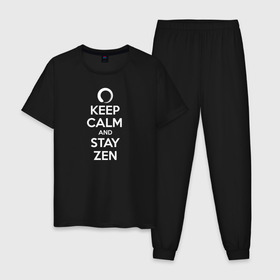 Мужская пижама хлопок с принтом Keep calm & stay Zen в Санкт-Петербурге, 100% хлопок | брюки и футболка прямого кроя, без карманов, на брюках мягкая резинка на поясе и по низу штанин
 | aum | zen | будда | буддизм | дзен | мантра | ом | религия