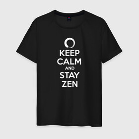 Мужская футболка хлопок с принтом Keep calm & stay Zen в Санкт-Петербурге, 100% хлопок | прямой крой, круглый вырез горловины, длина до линии бедер, слегка спущенное плечо. | Тематика изображения на принте: aum | zen | будда | буддизм | дзен | мантра | ом | религия