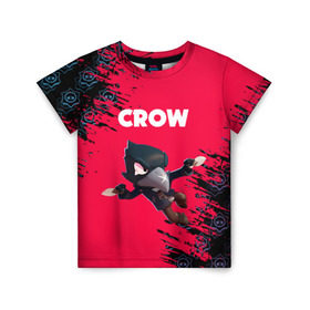 Детская футболка 3D с принтом BRAWL STARS CROW. в Санкт-Петербурге, 100% гипоаллергенный полиэфир | прямой крой, круглый вырез горловины, длина до линии бедер, чуть спущенное плечо, ткань немного тянется | bea | bibi | brawl stars | colt | crow | el brown | leon | leon shark | max | nita | sally leon | shark | акула | беа | берли | биби | бравл старс | браун | ворон | кольт | леон | леон акула | макс | нита | шелли