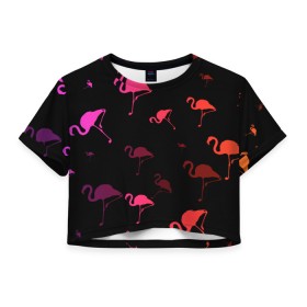 Женская футболка Crop-top 3D с принтом Фламинго в Санкт-Петербурге, 100% полиэстер | круглая горловина, длина футболки до линии талии, рукава с отворотами | минимализм | прикольные картинки | прикольные надписи | розовый фламинго | фламинго