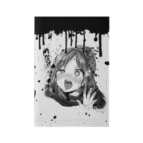 Обложка для паспорта матовая кожа с принтом АХЕГАО с подтёками в Санкт-Петербурге, натуральная матовая кожа | размер 19,3 х 13,7 см; прозрачные пластиковые крепления | Тематика изображения на принте: ahegao | anime | аниме | ахегао | мультфильм | сенпай