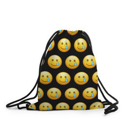 Рюкзак-мешок 3D с принтом New Emoji в Санкт-Петербурге, 100% полиэстер | плотность ткани — 200 г/м2, размер — 35 х 45 см; лямки — толстые шнурки, застежка на шнуровке, без карманов и подкладки | crying | emoji | smile | smiling face with tear | tear | плачущий | слеза | смайлик | улыбка | эмодзи