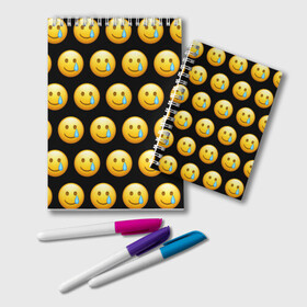 Блокнот с принтом New Emoji в Санкт-Петербурге, 100% бумага | 48 листов, плотность листов — 60 г/м2, плотность картонной обложки — 250 г/м2. Листы скреплены удобной пружинной спиралью. Цвет линий — светло-серый
 | Тематика изображения на принте: crying | emoji | smile | smiling face with tear | tear | плачущий | слеза | смайлик | улыбка | эмодзи