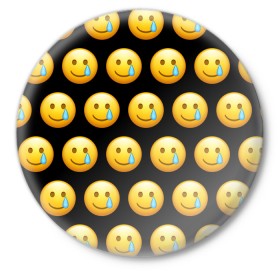 Значок с принтом New Emoji в Санкт-Петербурге,  металл | круглая форма, металлическая застежка в виде булавки | crying | emoji | smile | smiling face with tear | tear | плачущий | слеза | смайлик | улыбка | эмодзи