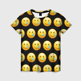 Женская футболка 3D с принтом New Emoji в Санкт-Петербурге, 100% полиэфир ( синтетическое хлопкоподобное полотно) | прямой крой, круглый вырез горловины, длина до линии бедер | crying | emoji | smile | smiling face with tear | tear | плачущий | слеза | смайлик | улыбка | эмодзи