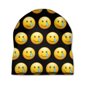 Шапка 3D с принтом New Emoji в Санкт-Петербурге, 100% полиэстер | универсальный размер, печать по всей поверхности изделия | crying | emoji | smile | smiling face with tear | tear | плачущий | слеза | смайлик | улыбка | эмодзи