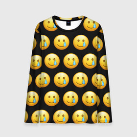 Мужской лонгслив 3D с принтом New Emoji в Санкт-Петербурге, 100% полиэстер | длинные рукава, круглый вырез горловины, полуприлегающий силуэт | crying | emoji | smile | smiling face with tear | tear | плачущий | слеза | смайлик | улыбка | эмодзи