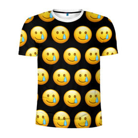 Мужская футболка 3D спортивная с принтом New Emoji в Санкт-Петербурге, 100% полиэстер с улучшенными характеристиками | приталенный силуэт, круглая горловина, широкие плечи, сужается к линии бедра | crying | emoji | smile | smiling face with tear | tear | плачущий | слеза | смайлик | улыбка | эмодзи
