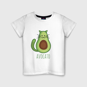 Детская футболка хлопок с принтом AVOCATO в Санкт-Петербурге, 100% хлопок | круглый вырез горловины, полуприлегающий силуэт, длина до линии бедер | avocado | avocato | avogato | cat | cats | авокадо | авокато | авокот | картинка | картинки | кот | коте | котэ | прикольная | прикольные