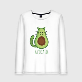 Женский лонгслив хлопок с принтом AVOCATO в Санкт-Петербурге, 100% хлопок |  | avocado | avocato | avogato | cat | cats | авокадо | авокато | авокот | картинка | картинки | кот | коте | котэ | прикольная | прикольные