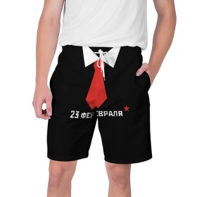 Мужские шорты 3D с принтом 23 февраля галстук в Санкт-Петербурге,  полиэстер 100% | прямой крой, два кармана без застежек по бокам. Мягкая трикотажная резинка на поясе, внутри которой широкие завязки. Длина чуть выше колен | 
