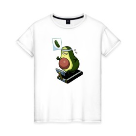 Женская футболка хлопок с принтом Авокадо в Санкт-Петербурге, 100% хлопок | прямой крой, круглый вырез горловины, длина до линии бедер, слегка спущенное плечо | авокадо | веган | еда блогеров | мемы | минимализм | прикольные картинки | прикольные надписи | растение | смешное авокадо | фрукт