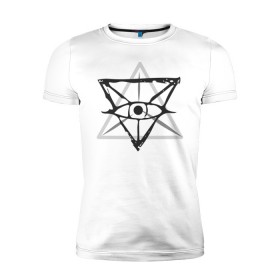 Мужская футболка премиум с принтом OKO II в Санкт-Петербурге, 92% хлопок, 8% лайкра | приталенный силуэт, круглый вырез ворота, длина до линии бедра, короткий рукав | Тематика изображения на принте: глаз | око | пирамида | треугольник
