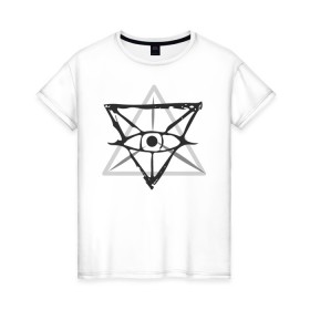 Женская футболка хлопок с принтом OKO II в Санкт-Петербурге, 100% хлопок | прямой крой, круглый вырез горловины, длина до линии бедер, слегка спущенное плечо | Тематика изображения на принте: глаз | око | пирамида | треугольник